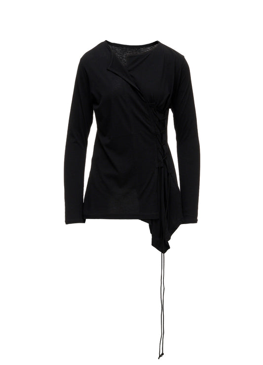 COTTON CASHMERE SINGLE JERSEY LACE-UP LONG SLV T
