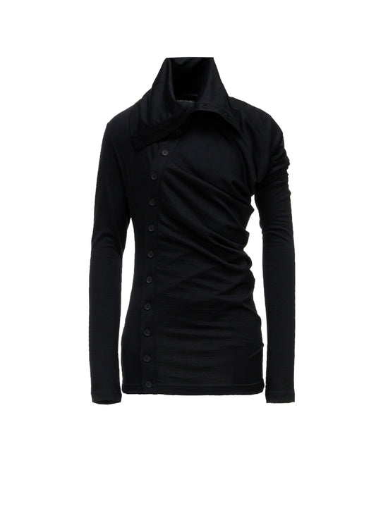 100S WOOL SINGLE DIGONAL BUTTON GATHERED T