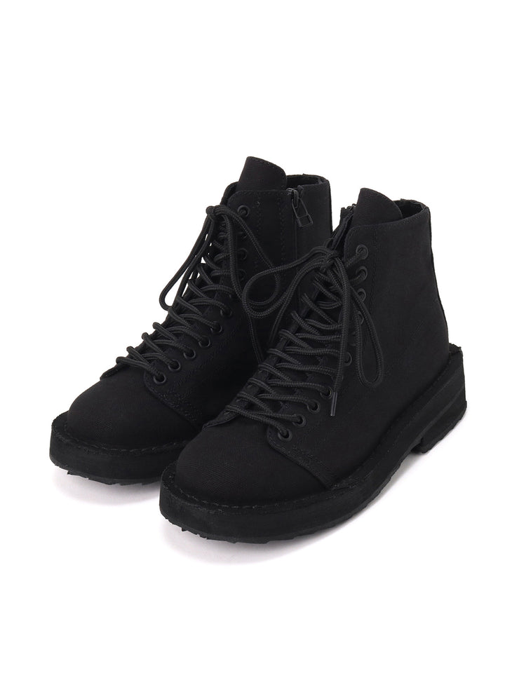 COTTON CANVAS LACE-UP BIKER BOOTS