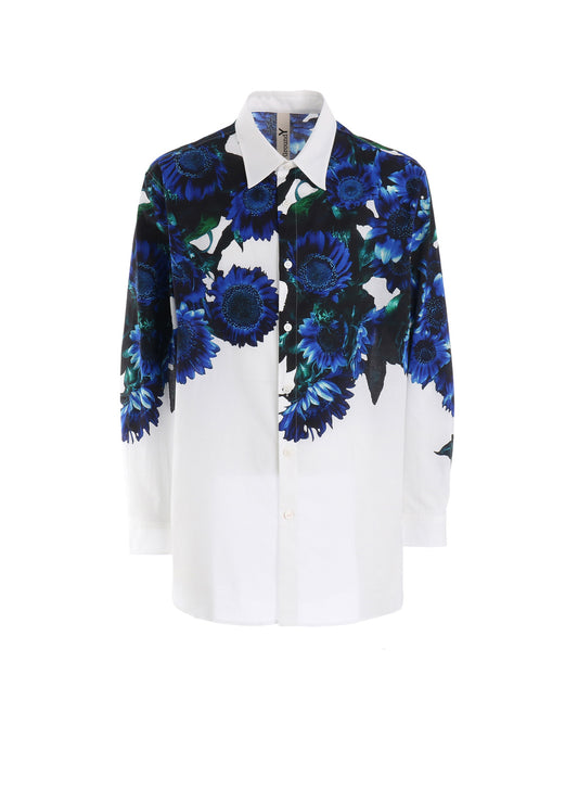 60 LAWN BLUE FLOWER BIG SHIRT
