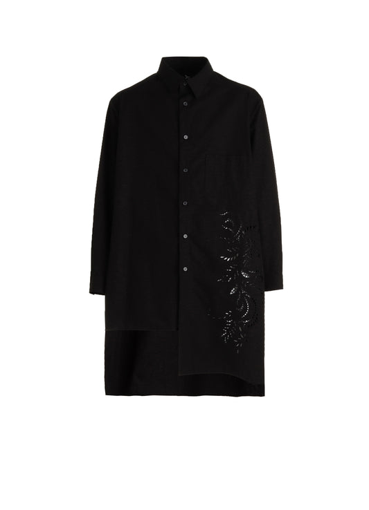 COTTON BROAD BRODERIE LACE SHIRT WITH LEFT DRAPE