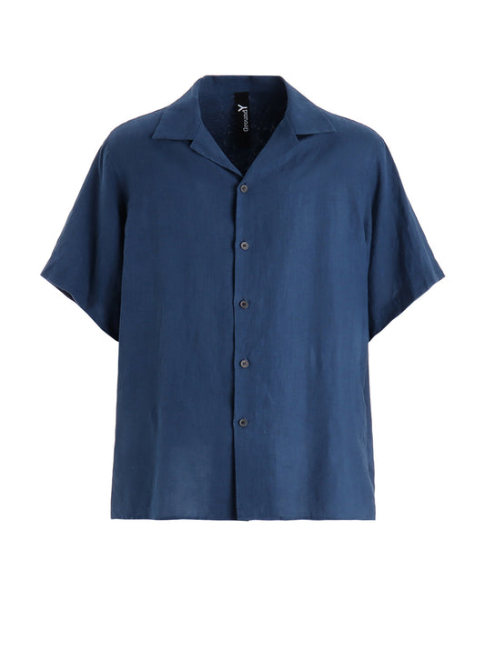 WASHED LINEN CANVAS OPEN COLLAR SHIRT
