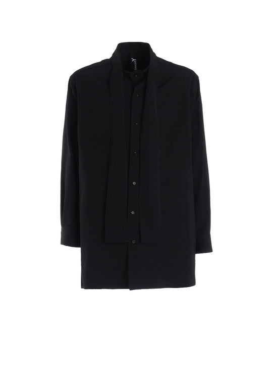 WOOL GABARDINE BOW COLLAR SHIRT
