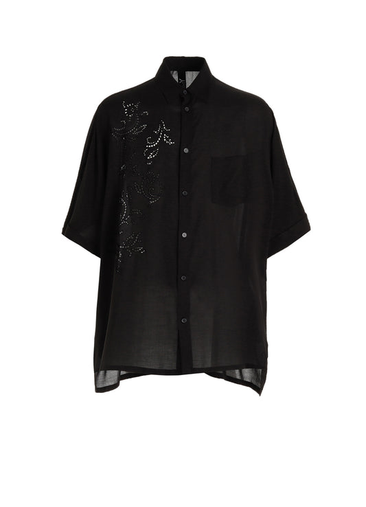 CELLULOSE LAWN BRODERIE FRONT DOLMAN SHORT-SLEEVE SHIRT