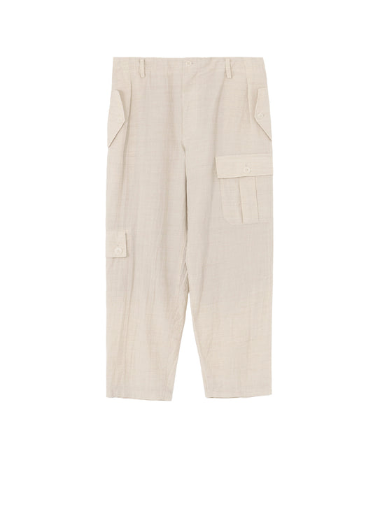 COTTON WOOL FLAX BROAD POCKET SLIM PANTS