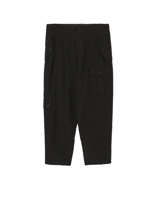 COTTON WOOL FLAX BROAD POCKET SLIM PANTS