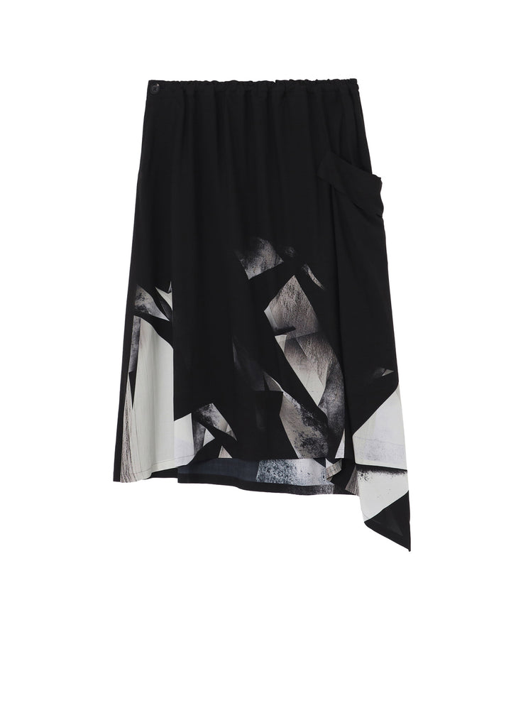 GEOMETRIC PATTERN LEFT DRAPE GATHERED SKIRT