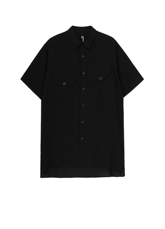 CELLULOSE LAWN DOUBLE COLLAR SLANTED POCKET SHIRT