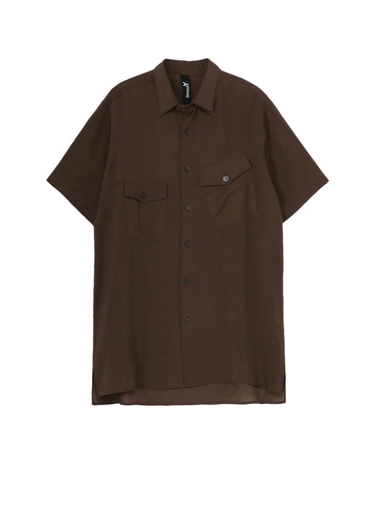 CELLULOSE LAWN DOUBLE COLLAR SLANTED POCKET SHIRT