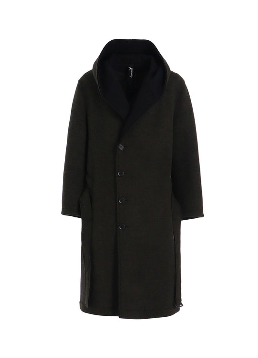 DOUBLE WEAVE MELTON UNRRIMMED HOODED COAT