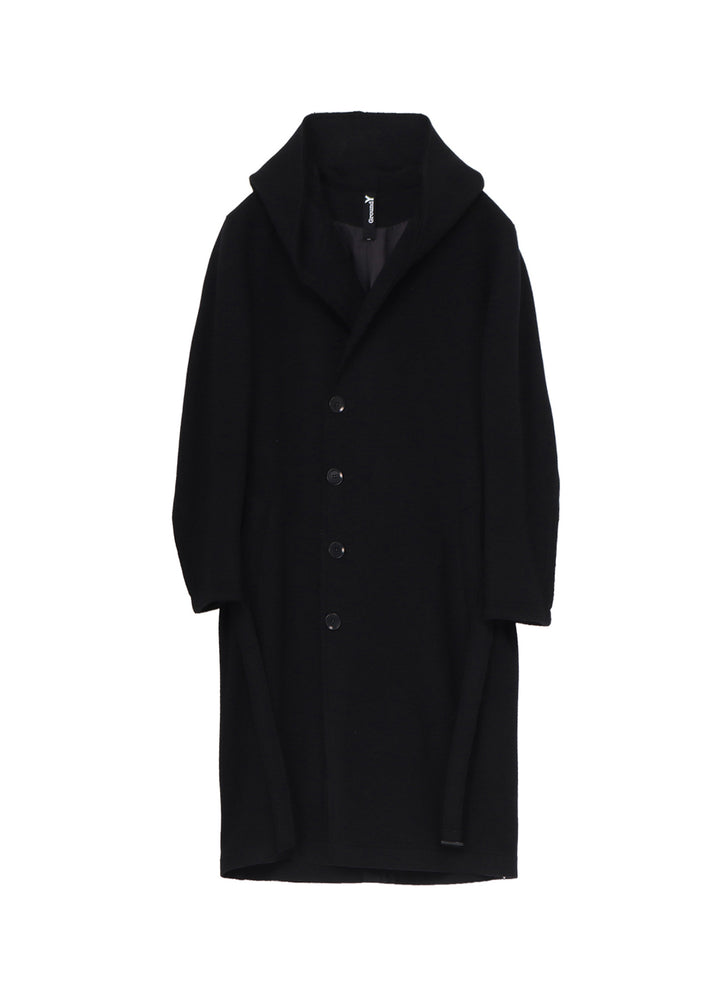 DOUBLE WEAVE MELTON UNRRIMMED HOODED COAT