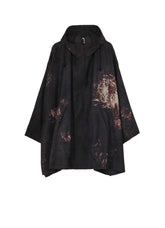 FLANNEL FLORAL PATTERN FRONT OPEN PONCHO COAT