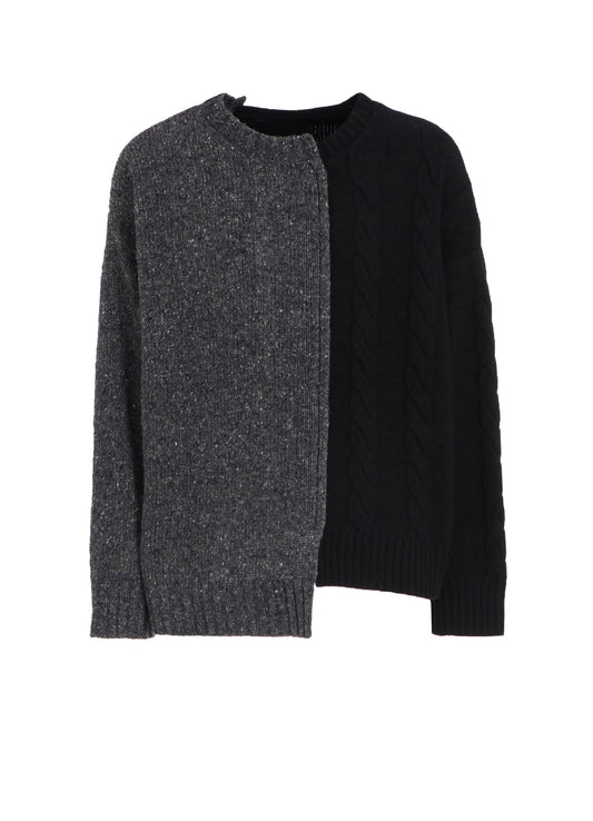 FINE MERINO WOOL CABLE SWITCH UNBALANCE PULLOVER