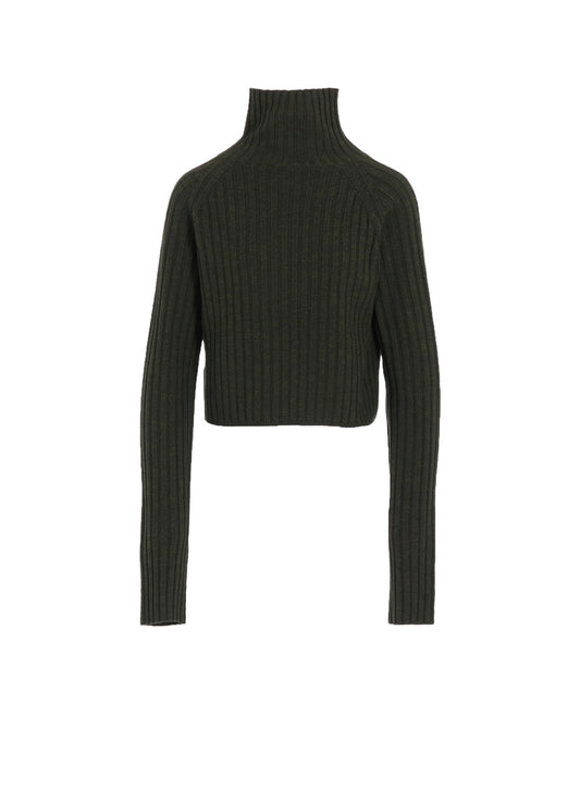FINE MERINO WOOL RIBBED RAGLEN SHORT LENGTH TURTLE NECK