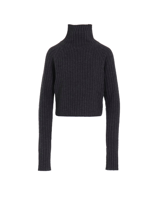 FINE MERINO WOOL RIBBED RAGLEN SHORT LENGTH TURTLE NECK