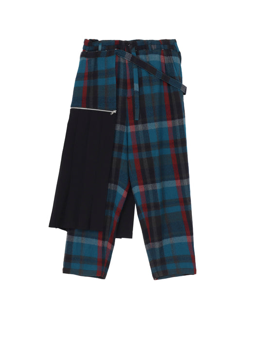 W/GABARDINE DOUBLE GAUZE  PLEATED WRAP PANTS