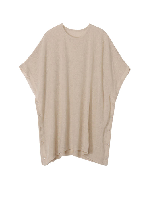 SPIDER WEB KNIT SIDE BUTTON SHORT SLEEVED T-SHIRT