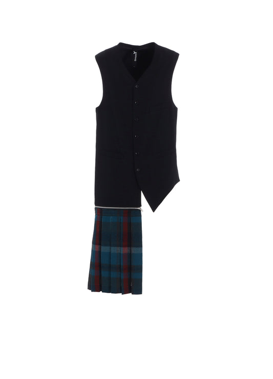 W/GABARDINE DOUBLE GAUZE  PLEATED VEST
