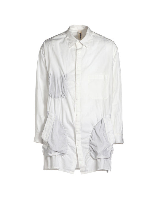 COTTON BROAD LONG SHIRT WITH FULLED WOOL GAUZE POCKETS