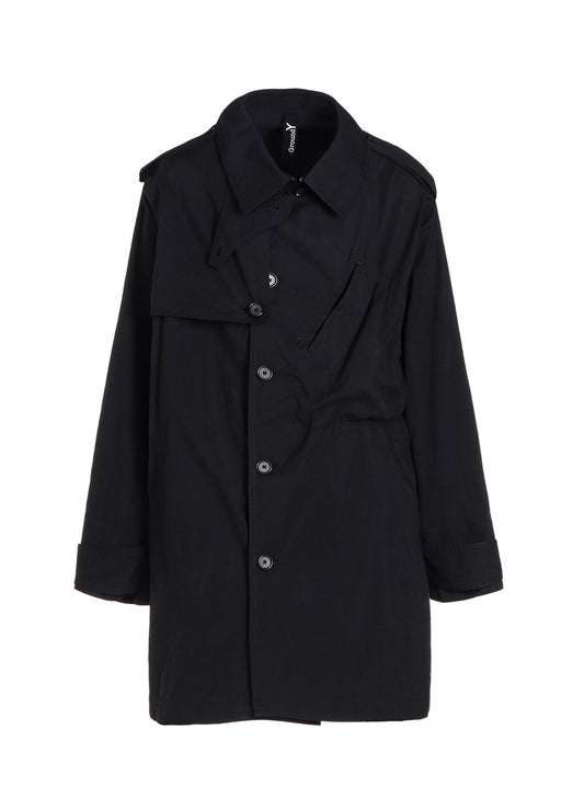 COTTON/NYLON OXFORD ZIPPER TRENCH COAT WITH FULLED WOOL GAUZE POCKETS