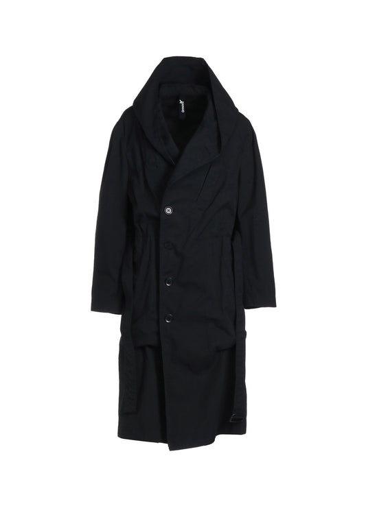 COTTON/NYLON OXFORD HOODED COAT WITH FULLED WOOL GAUZE POCKETS