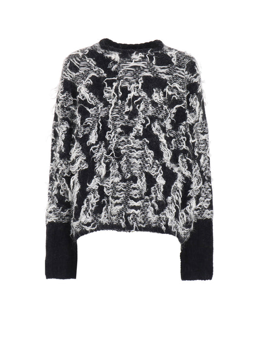 MOHAIR JACQUARD CREW NECK RAGLAN KNIT