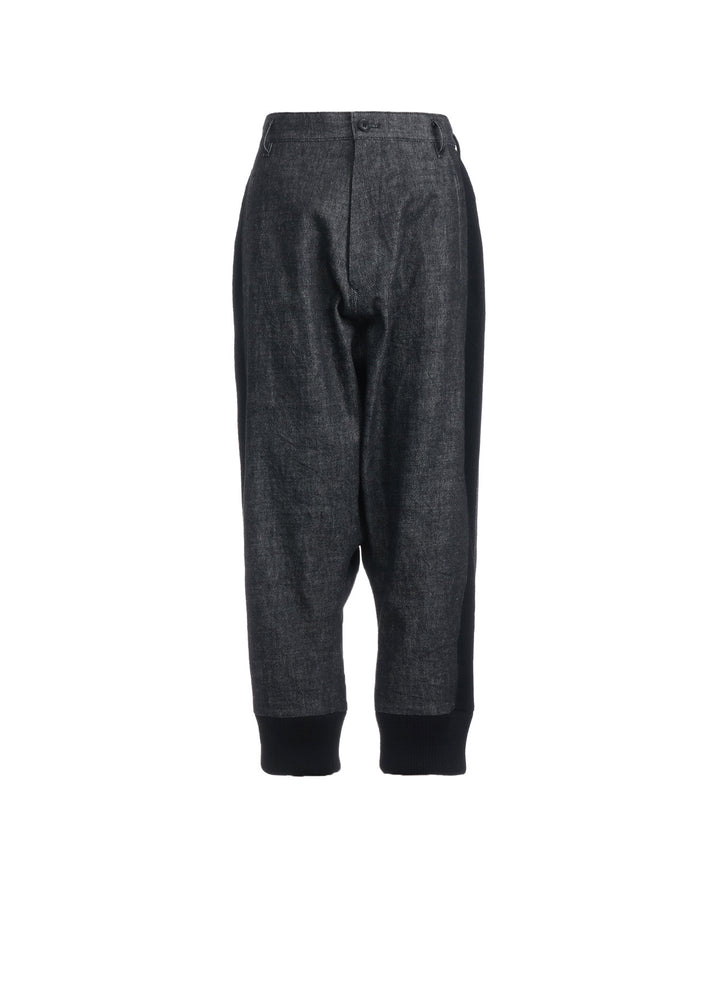 BLACK DENIM +WOOL JERSEY RIBBED HEM PANTS