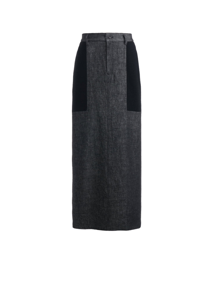 BLACK DENIM +WOOL JERSEY RIB TIGHT SKIRTS