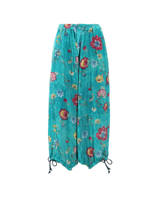 【1/17 10:00(JST) Release】RAYON VELVET PRINT CHINESE FLOWER INSEAM BUTTON SAROUEL PANTS