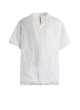 CRUSHED FABRIC OPEN COLLAR BACK GATHER SHIRT