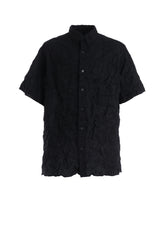 CRUSHED FABRIC STAND COLLAR BACK GATHER SHIRT