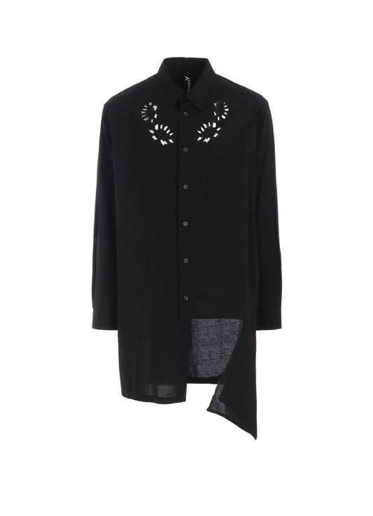 ASYMMETRIC CUTWORK EMBROIDERY LIGHT TWILL SHIRT
