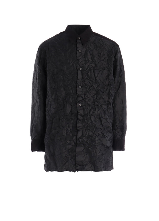 CRUSHED FABRIC LONG SLEEVE SHIRT-BLACK