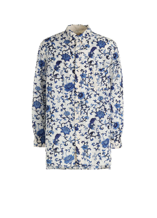 CRUSHED FABRIC BOTANICAL ARABESQUE PRINT SHIRT