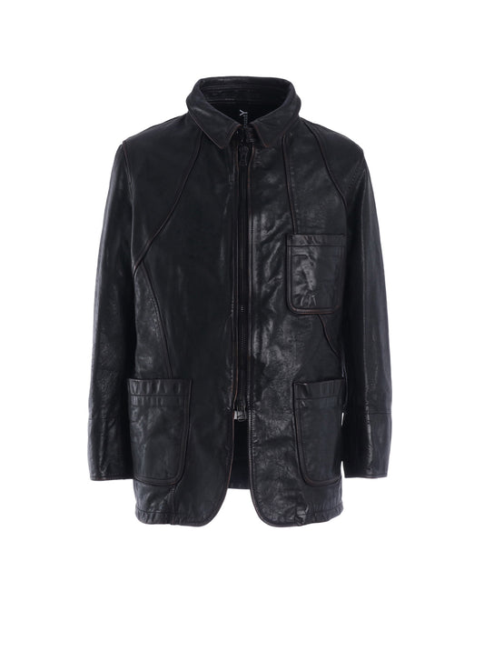 HORSE LEATHER FRONT OPEN PANAL JACKET