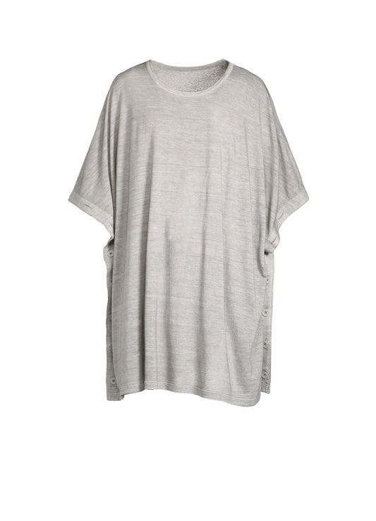 SUMI INK-DYED LINEN JERSEY SIDE BUTTON HALF SLEEVE BIG T-SHIRT