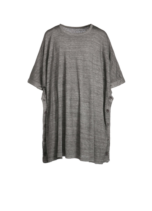 SUMI INK-DYED LINEN JERSEY SIDE BUTTON HALF SLEEVE BIG T-SHIRT