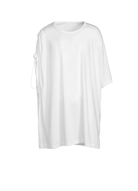 COTTON MODAL JERSEY SHOULDER SHIRRING SHORT SLEEVE BIG T-SHIRT