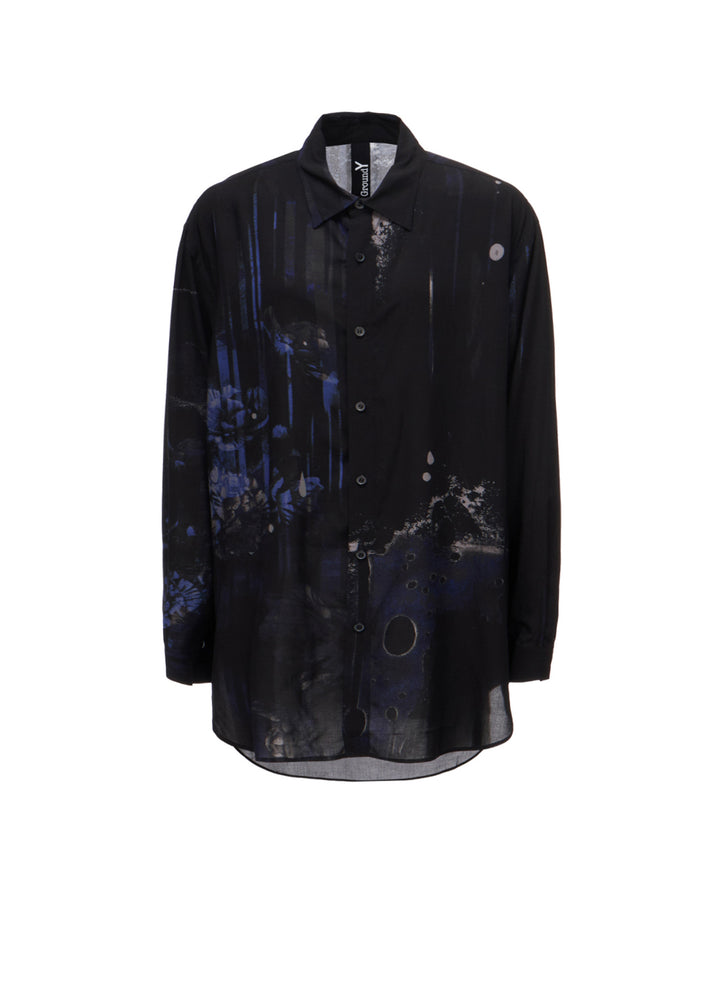 RAYON FLORAL STRIPED BIG SHIRT