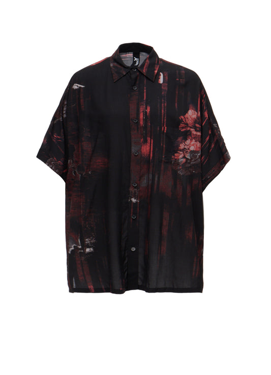 RAYON FLORAL STRIPED FRONT DOLMAN BIG SHIRT