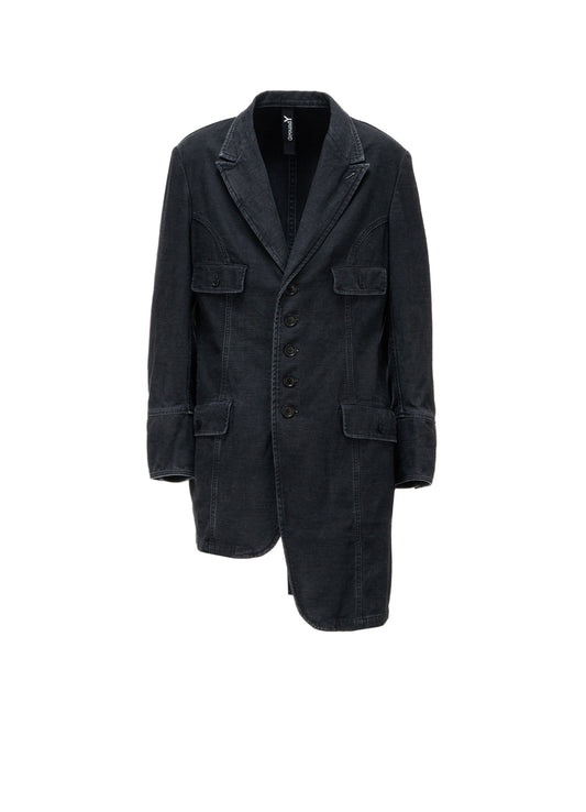 SULFUR DYED BACK SATIN PANEL ASYMMETRIC JACKET
