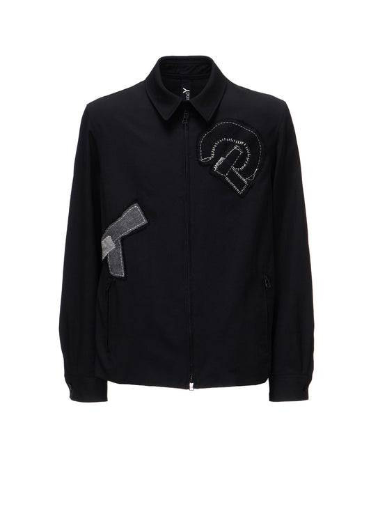 WOOL GABARDINE APPLIQUE ZIP JACKET