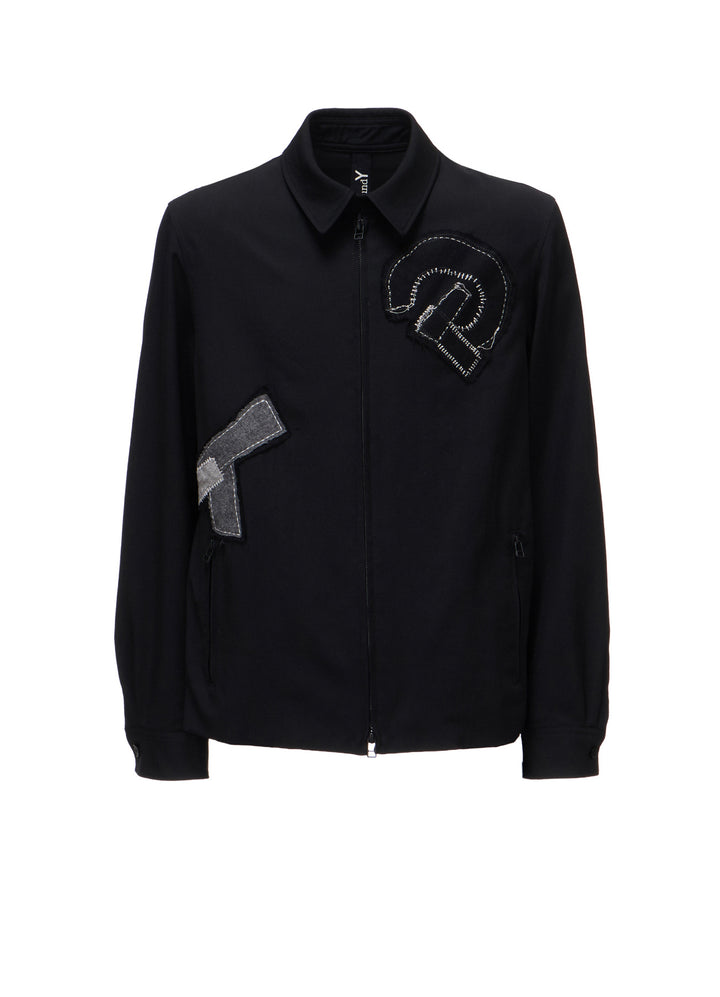 WOOL GABARDINE APPLIQUE ZIP JACKET