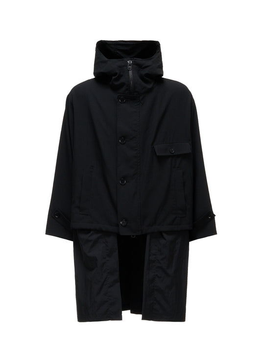WOOL GABARDINE+VINTAGE NYLON HOODED BLOUSON