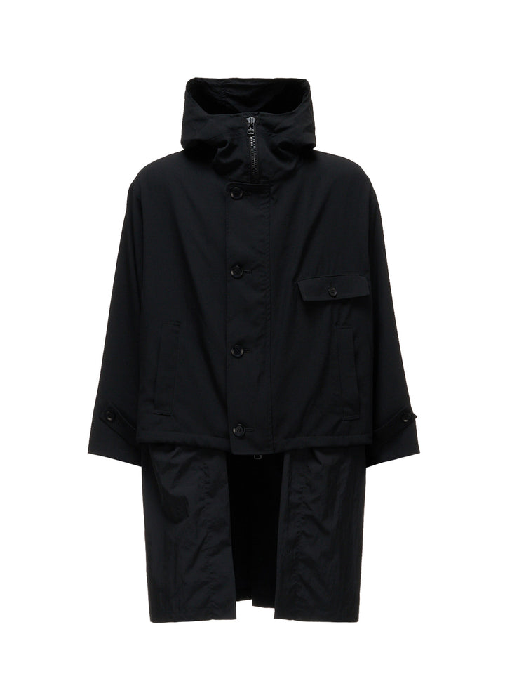 WOOL GABARDINE+VINTAGE NYLON HOODED BLOUSON