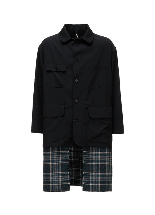 WOOL GABARDINE+BRITISH WOOL PLAID HUNTING JACKET