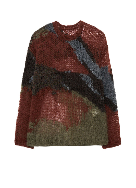 MOHAIR X BOUCLE INTARSIA KNIT PULLOVER