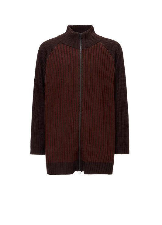 RIB X IRREGULAR LINKS ZIP CARDIGAN