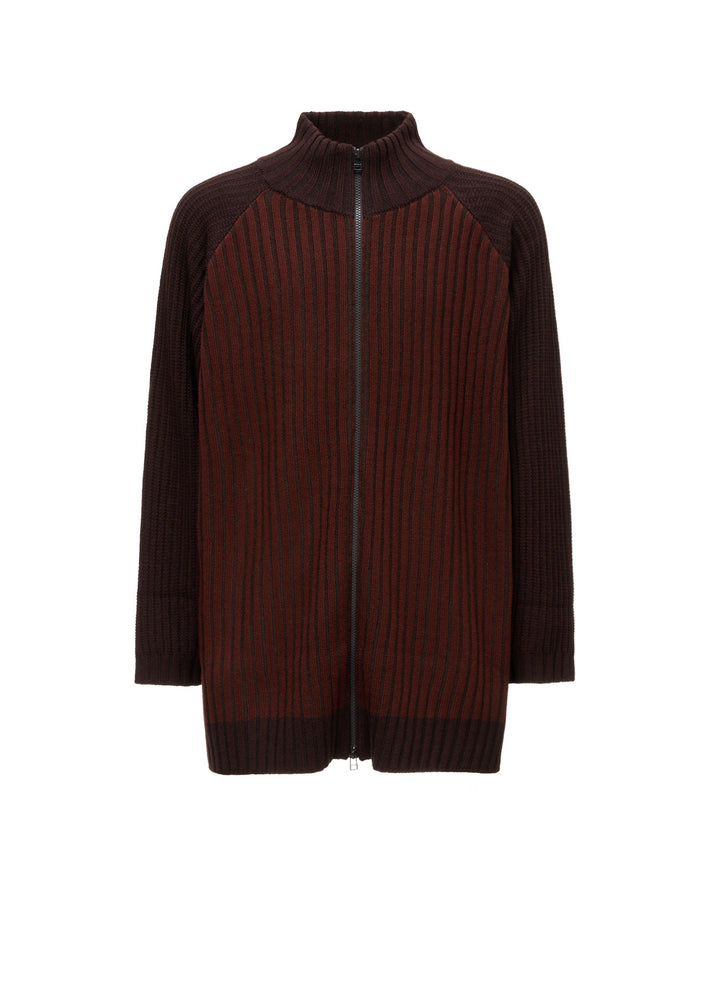 RIB X IRREGULAR LINKS ZIP CARDIGAN