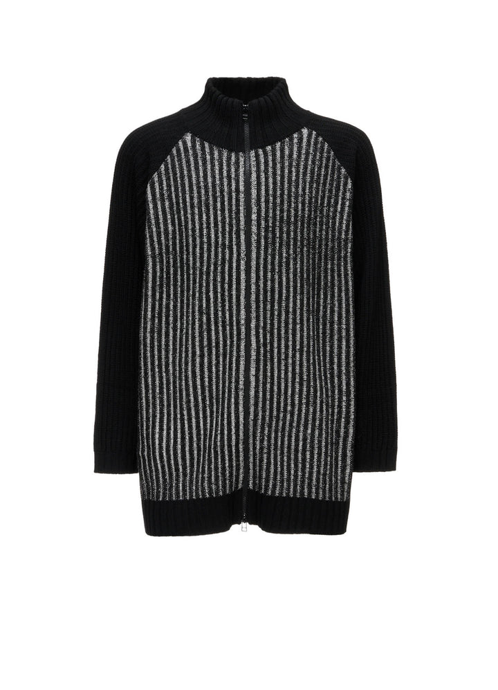 RIB X IRREGULAR LINKS ZIP CARDIGAN